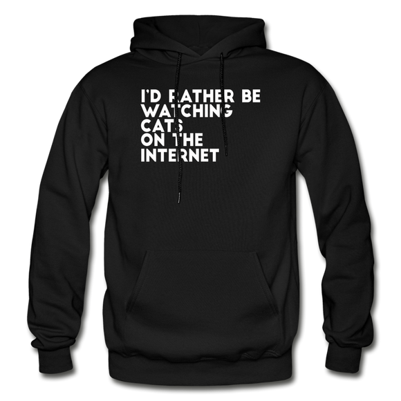 I'd Rather Be Watching Cats - White - Gildan Heavy Blend Adult Hoodie - black