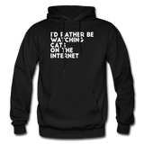 I'd Rather Be Watching Cats - White - Gildan Heavy Blend Adult Hoodie - black
