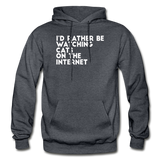 I'd Rather Be Watching Cats - White - Gildan Heavy Blend Adult Hoodie - charcoal gray