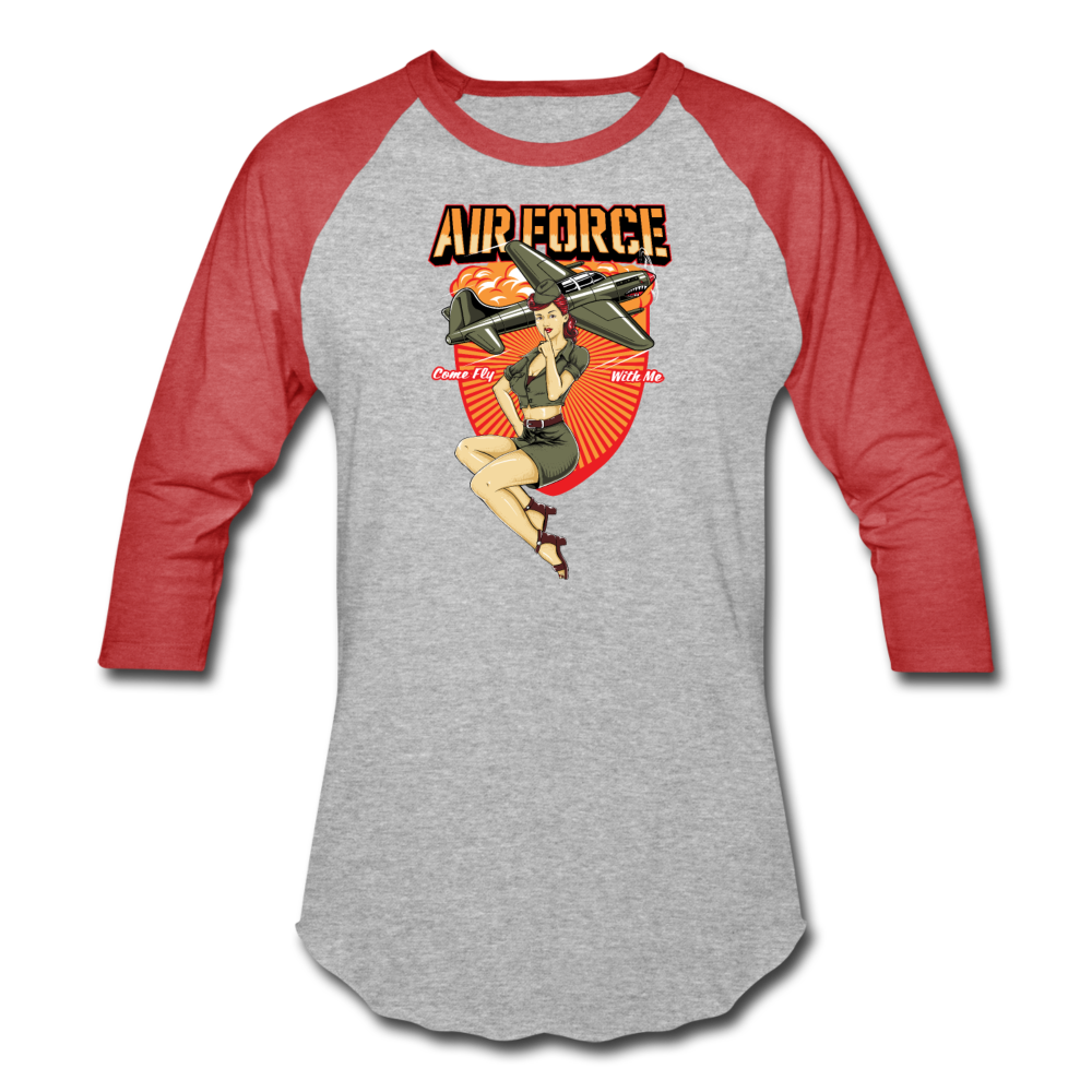 Air Force - Pinup - Baseball T-Shirt - heather gray/red