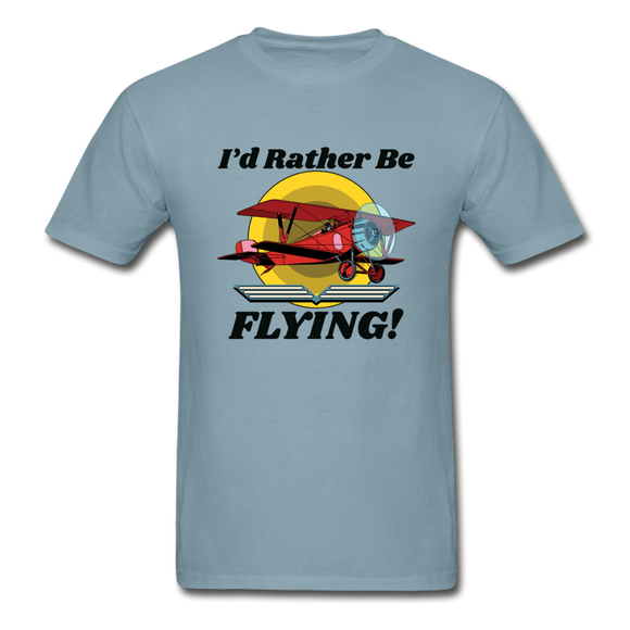 I'd Rather Be Flying - Biplane - Hanes Adult Tagless T-Shirt - stonewash blue