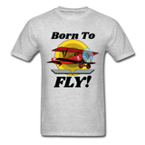 Born To Fly - Red Biplane - Hanes Adult Tagless T-Shirt - heather gray