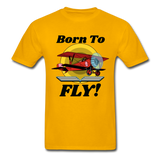 Born To Fly - Red Biplane - Hanes Adult Tagless T-Shirt - gold