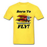Born To Fly - Red Biplane - Hanes Adult Tagless T-Shirt - yellow