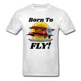 Born To Fly - Red Biplane - Hanes Adult Tagless T-Shirt - light heather gray