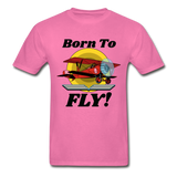 Born To Fly - Red Biplane - Hanes Adult Tagless T-Shirt - hot pink