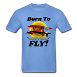 Born To Fly - Red Biplane - Hanes Adult Tagless T-Shirt - carolina blue