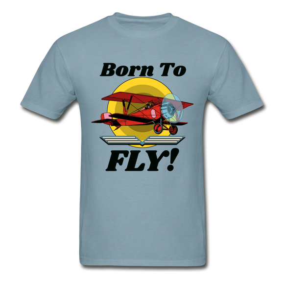 Born To Fly - Red Biplane - Hanes Adult Tagless T-Shirt - stonewash blue