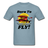 Born To Fly - Red Biplane - Hanes Adult Tagless T-Shirt - stonewash blue