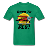 Born To Fly - Red Biplane - Hanes Adult Tagless T-Shirt - kelly green