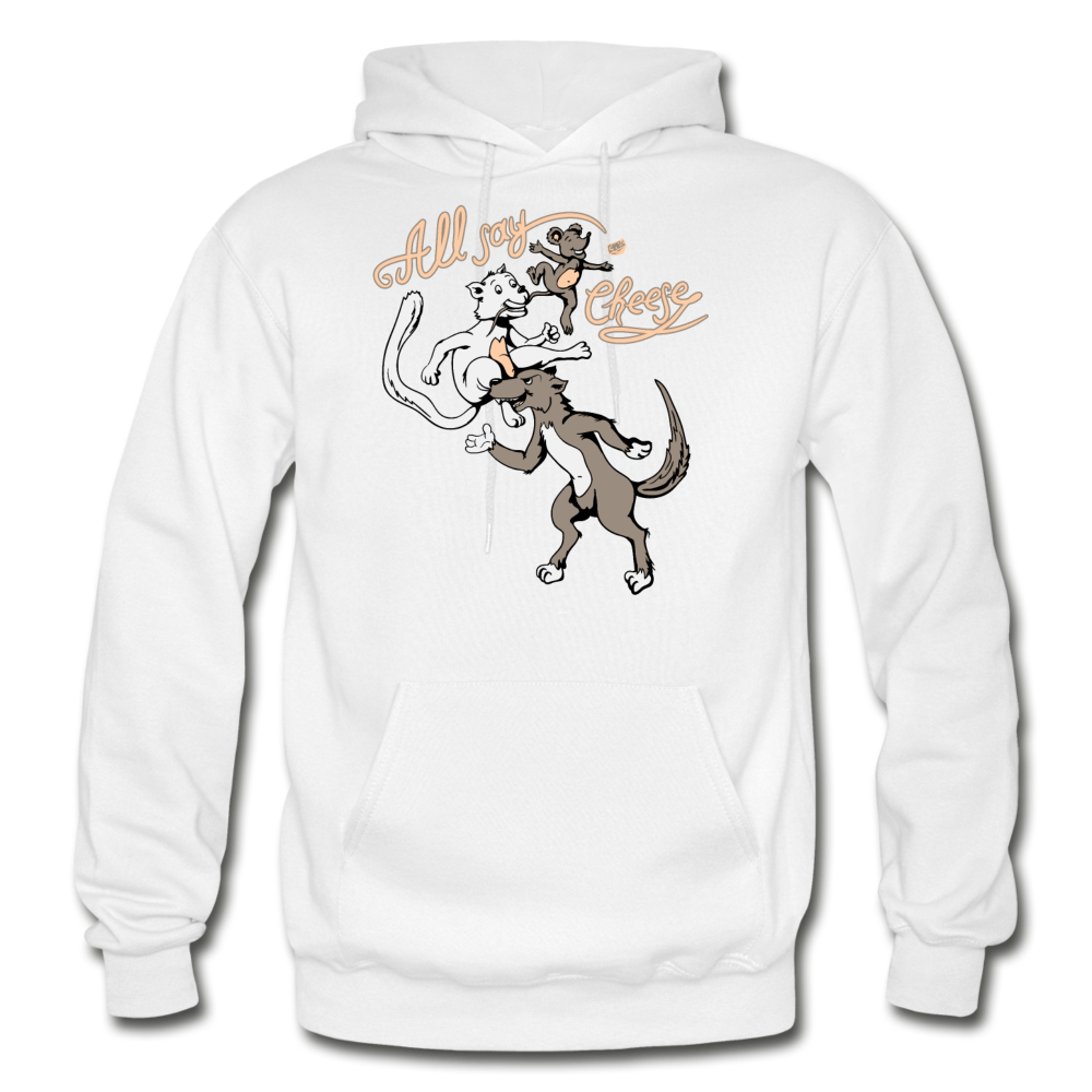 Cat, Dog, Mouse And Cheese - Gildan Heavy Blend Adult Hoodie - white