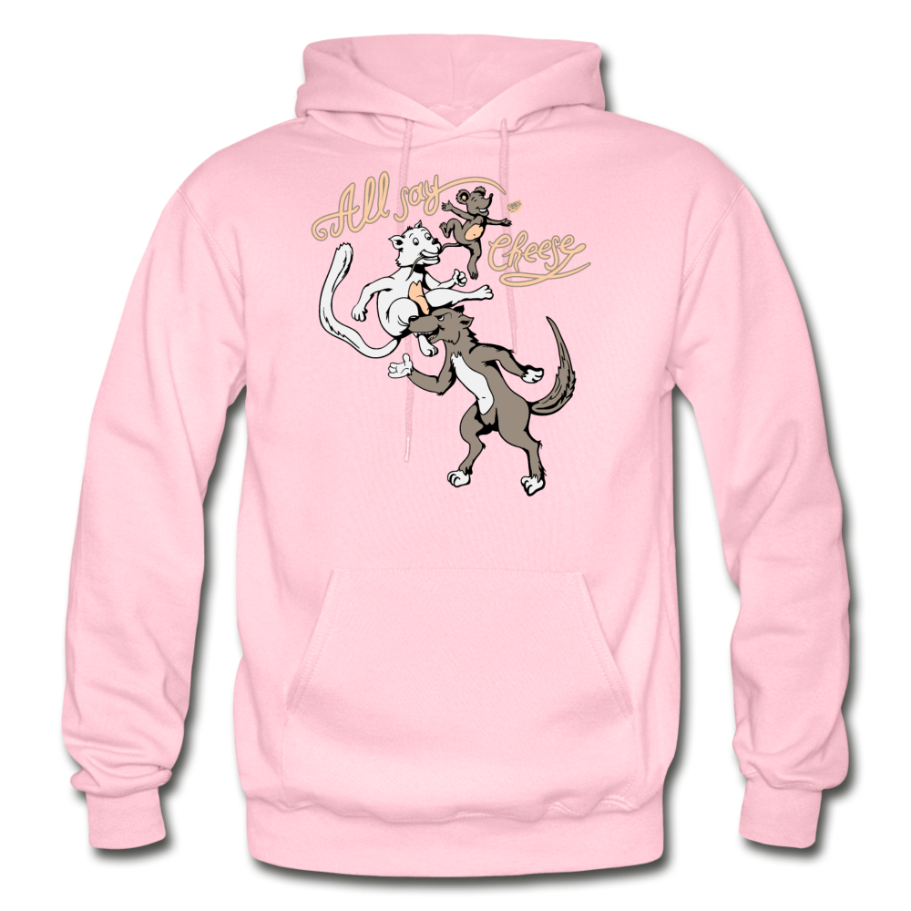 Cat, Dog, Mouse And Cheese - Gildan Heavy Blend Adult Hoodie - light pink