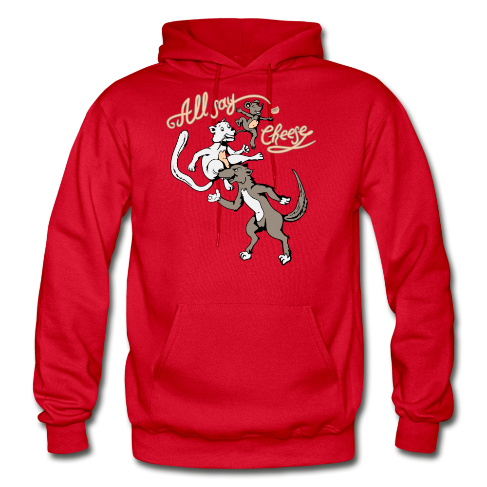 Cat, Dog, Mouse And Cheese - Gildan Heavy Blend Adult Hoodie - red