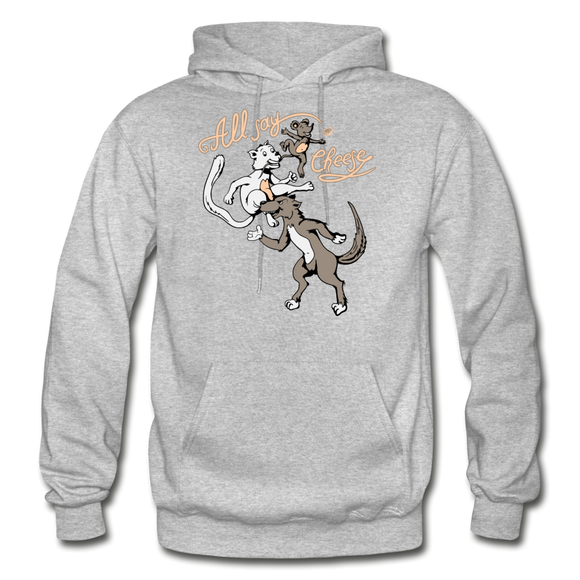 Cat, Dog, Mouse And Cheese - Gildan Heavy Blend Adult Hoodie - heather gray