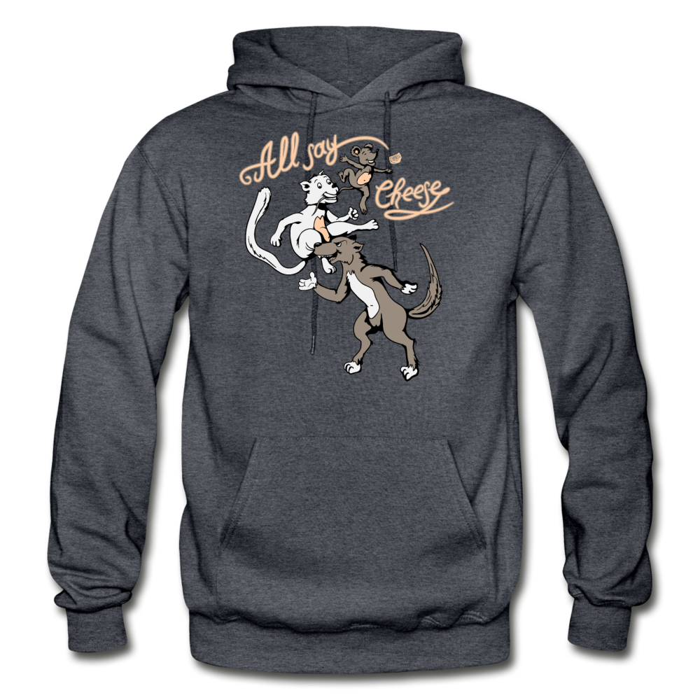 Cat, Dog, Mouse And Cheese - Gildan Heavy Blend Adult Hoodie - charcoal gray