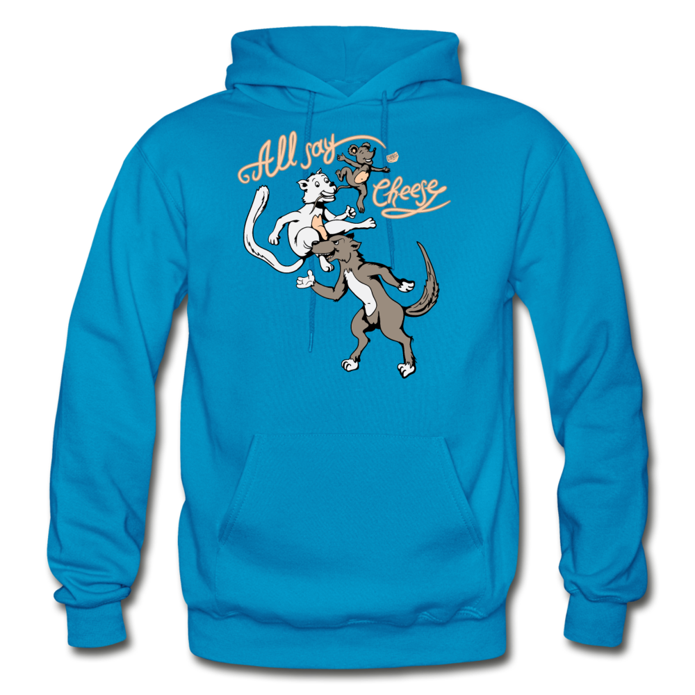 Cat, Dog, Mouse And Cheese - Gildan Heavy Blend Adult Hoodie - turquoise