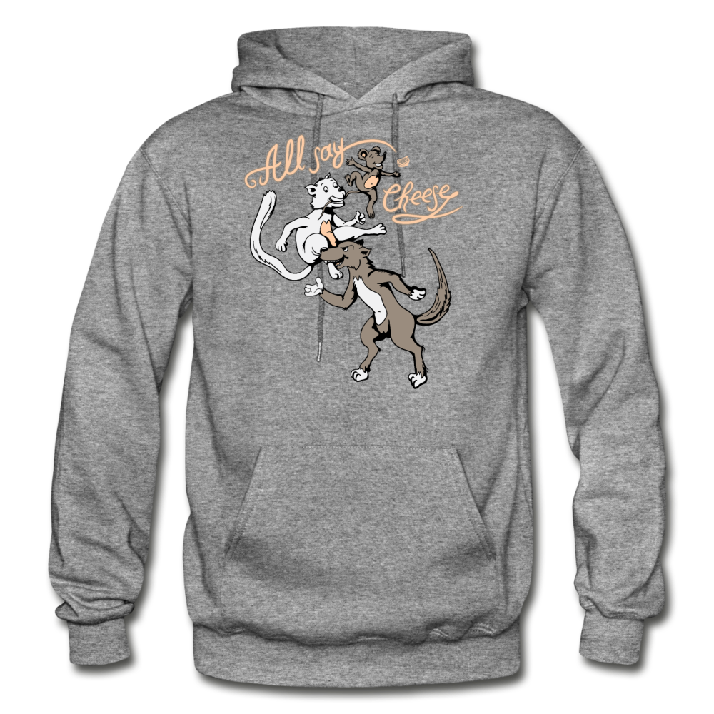 Cat, Dog, Mouse And Cheese - Gildan Heavy Blend Adult Hoodie - graphite heather