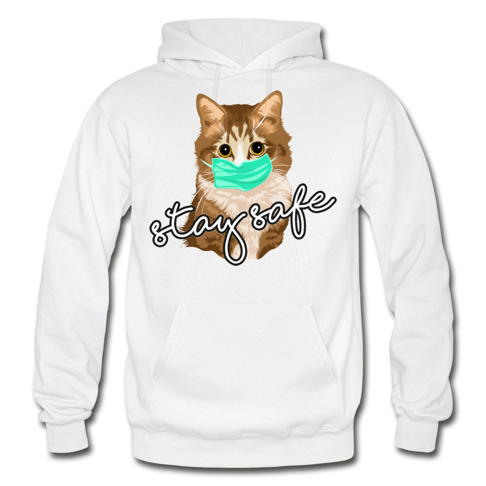 Stay Safe Cat - Gildan Heavy Blend Adult Hoodie - white