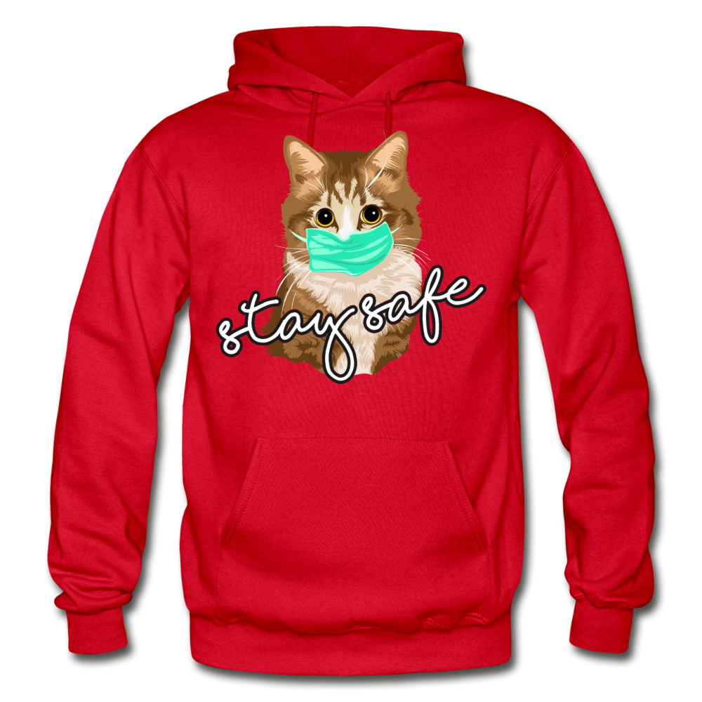 Stay Safe Cat - Gildan Heavy Blend Adult Hoodie - red