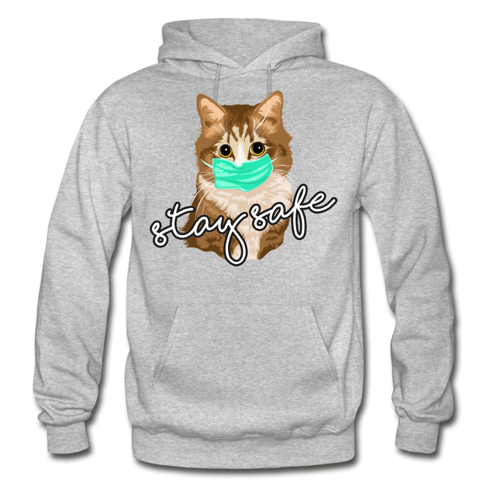 Stay Safe Cat - Gildan Heavy Blend Adult Hoodie - heather gray