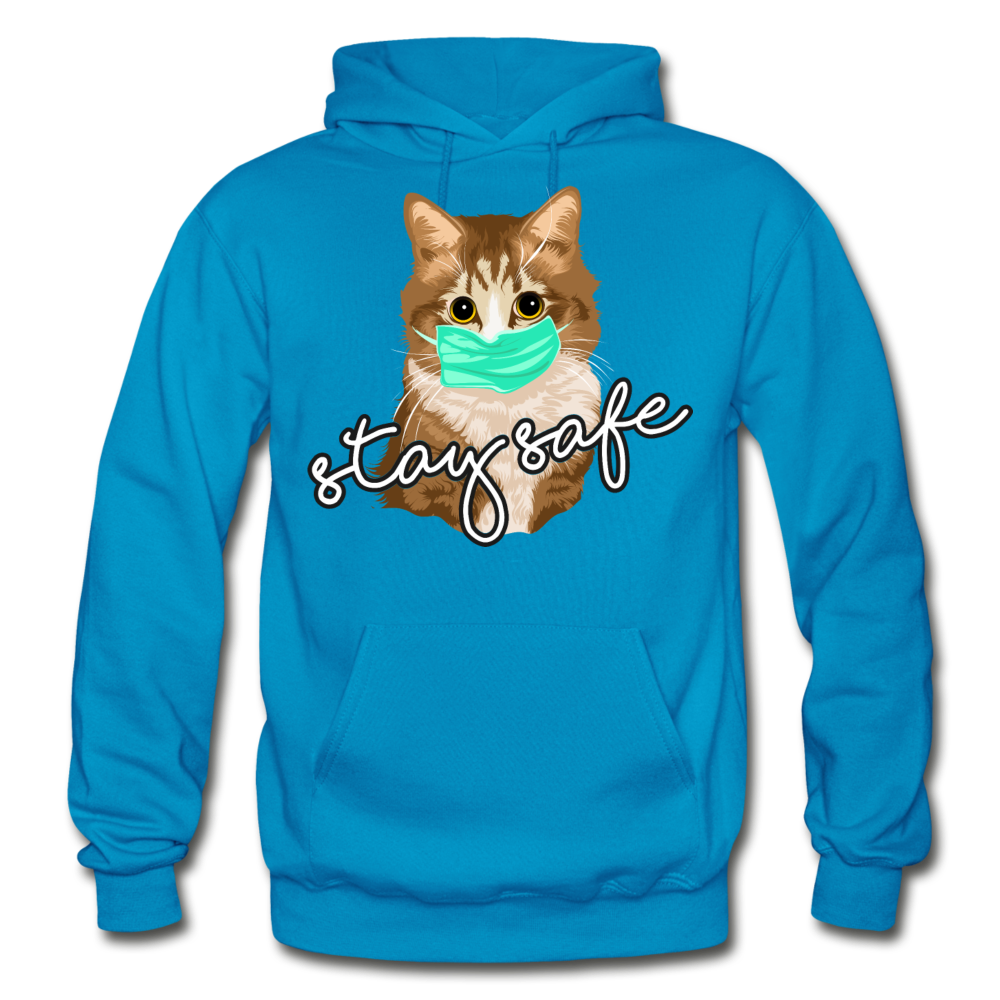 Stay Safe Cat - Gildan Heavy Blend Adult Hoodie - turquoise