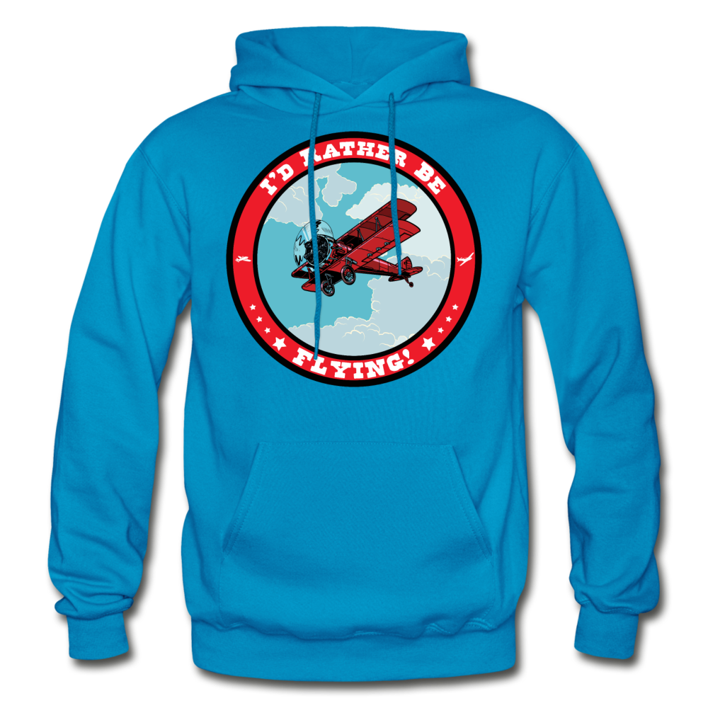 I'd Rather Be Flying - Badge - Gildan Heavy Blend Adult Hoodie - turquoise