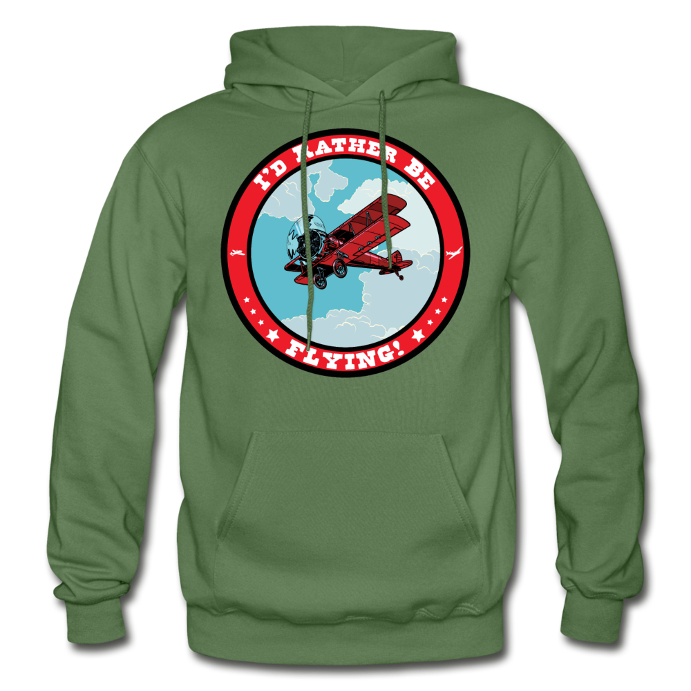 I'd Rather Be Flying - Badge - Gildan Heavy Blend Adult Hoodie - military green