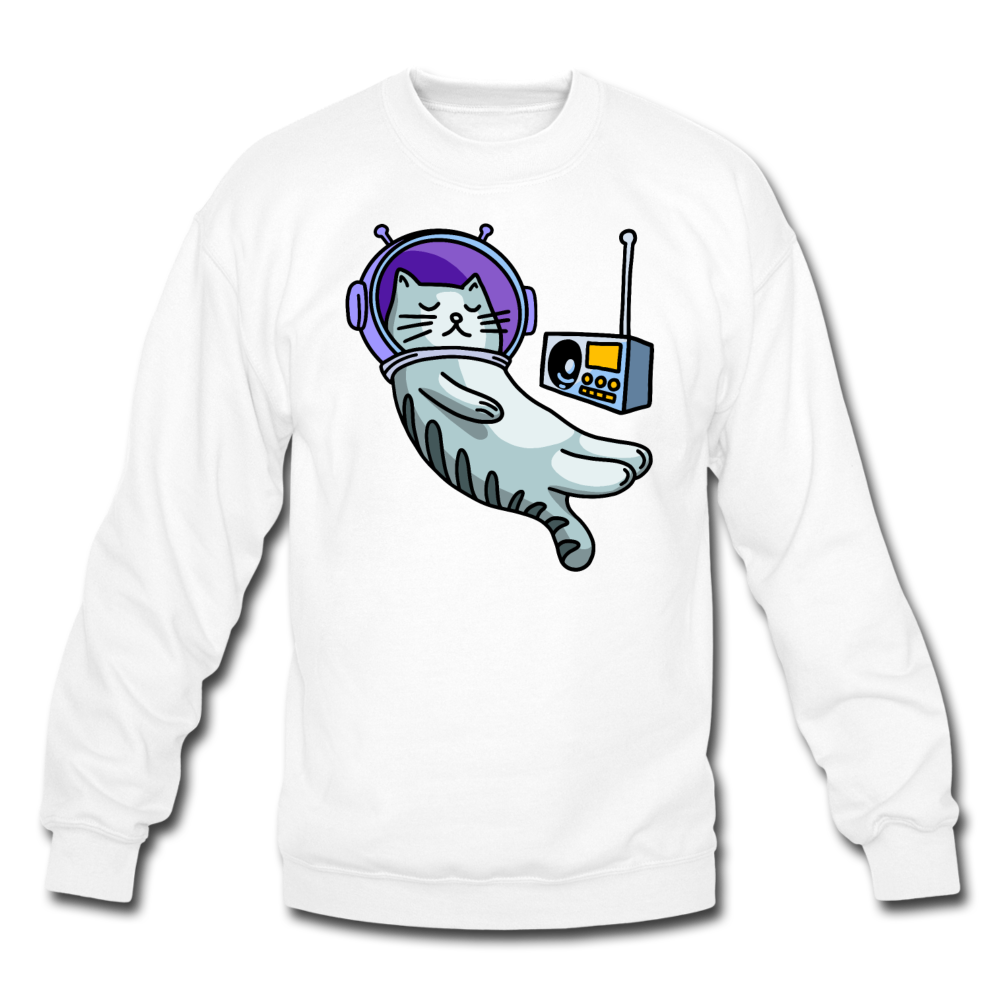 Sleepy Astronaut Cat - Crewneck Sweatshirt - white