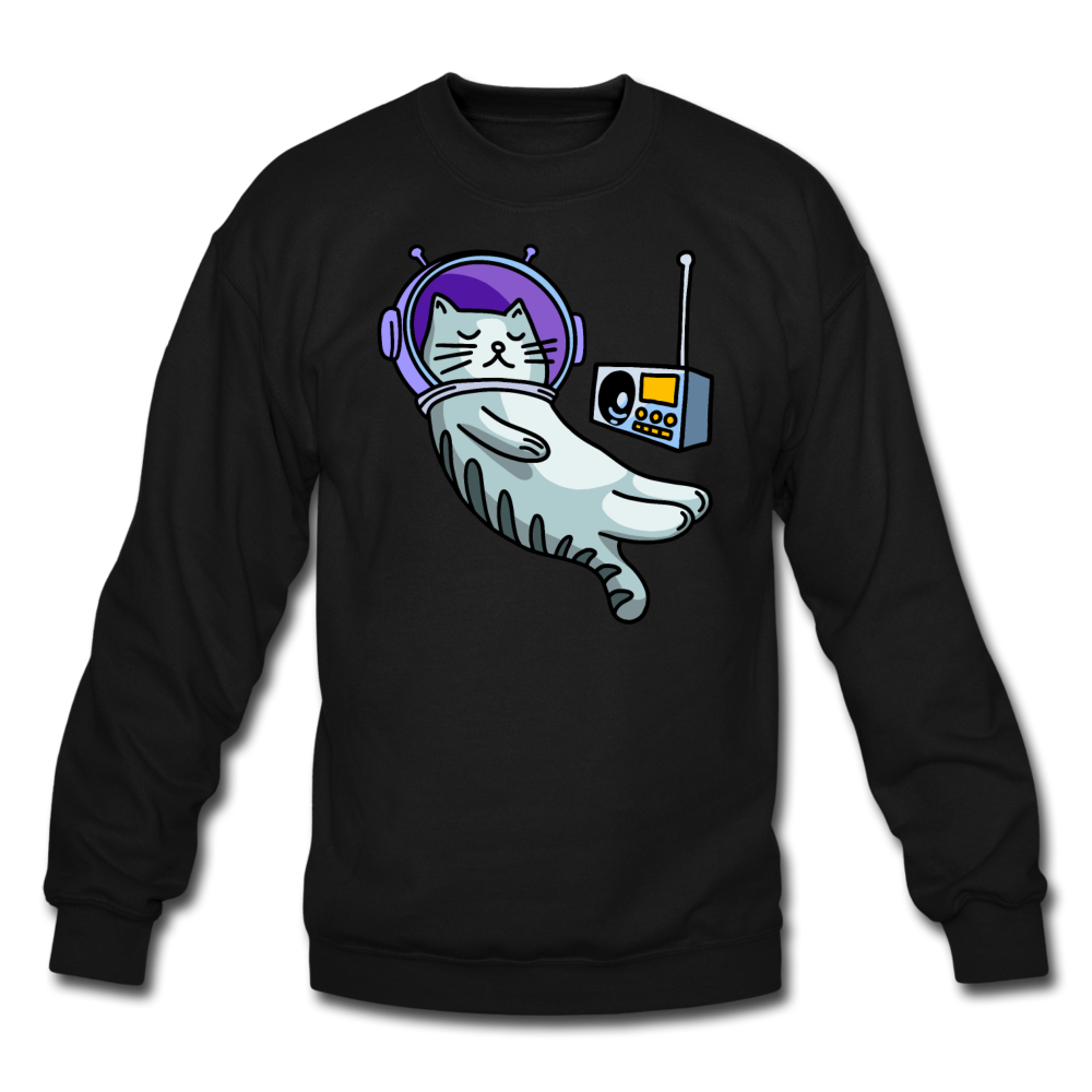 Sleepy Astronaut Cat - Crewneck Sweatshirt - black