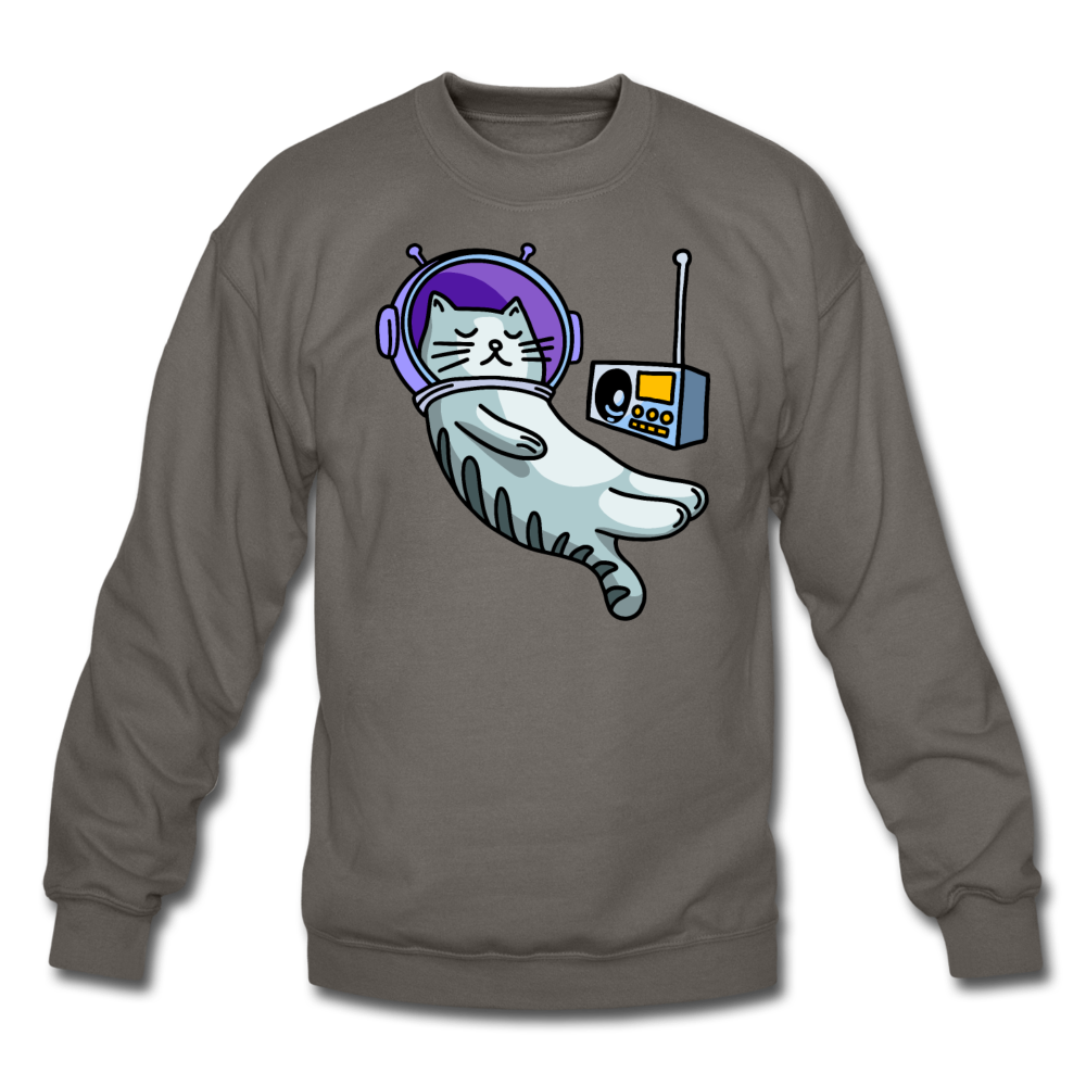 Sleepy Astronaut Cat - Crewneck Sweatshirt - asphalt gray