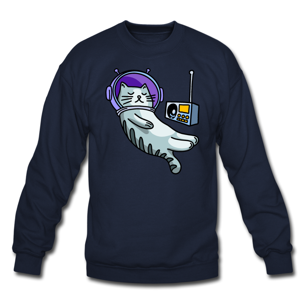 Sleepy Astronaut Cat - Crewneck Sweatshirt - navy