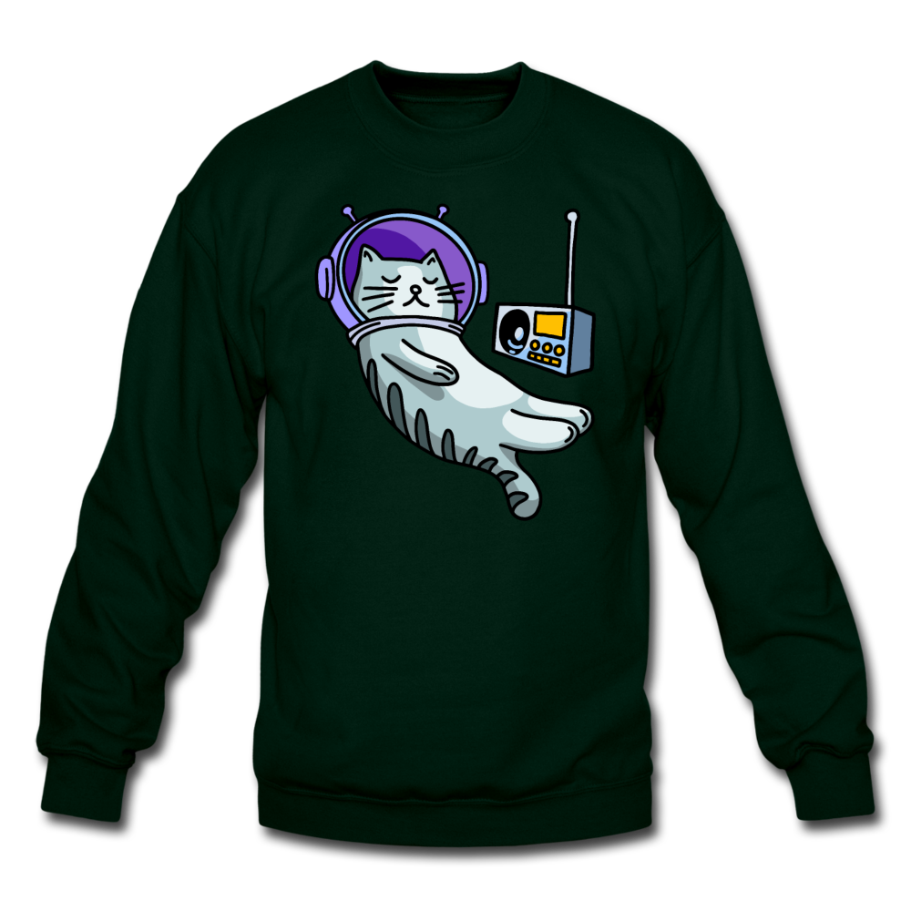 Sleepy Astronaut Cat - Crewneck Sweatshirt - forest green