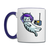 Sleepy Astronaut Cat - Contrast Coffee Mug - white/cobalt blue
