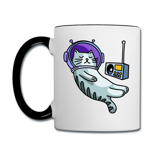 Sleepy Astronaut Cat - Contrast Coffee Mug - white/black