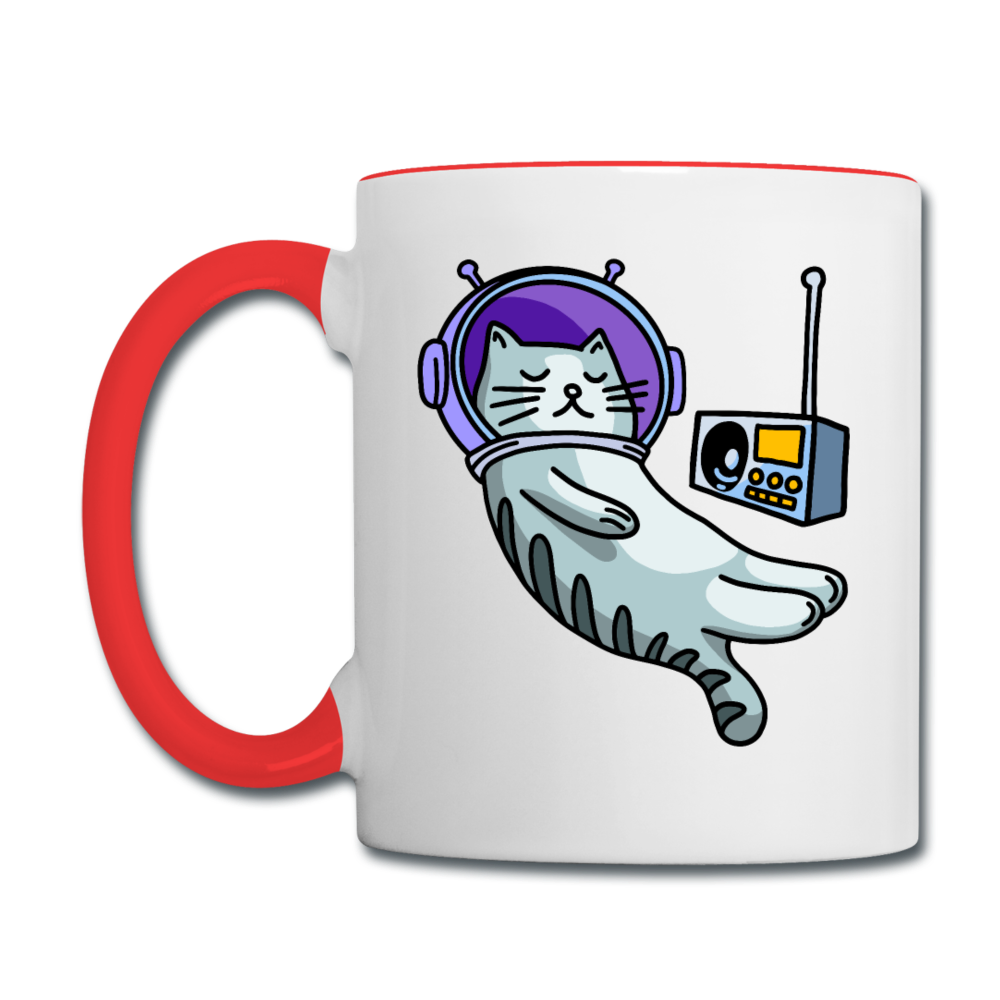 Sleepy Astronaut Cat - Contrast Coffee Mug - white/red