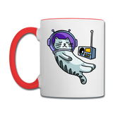 Sleepy Astronaut Cat - Contrast Coffee Mug - white/red