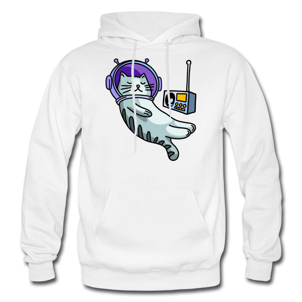 Sleepy Astronaut Cat - Gildan Heavy Blend Adult Hoodie - white