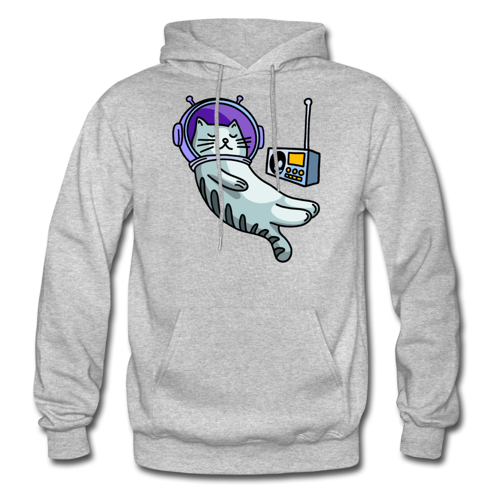 Sleepy Astronaut Cat - Gildan Heavy Blend Adult Hoodie - heather gray