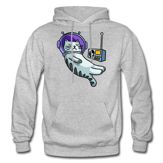 Sleepy Astronaut Cat - Gildan Heavy Blend Adult Hoodie - heather gray