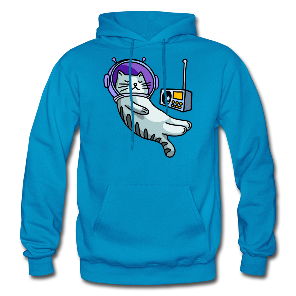 Sleepy Astronaut Cat - Gildan Heavy Blend Adult Hoodie - turquoise