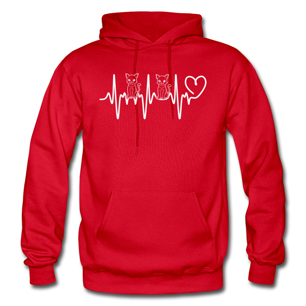 Cat Heartbeat - Gildan Heavy Blend Adult Hoodie - red