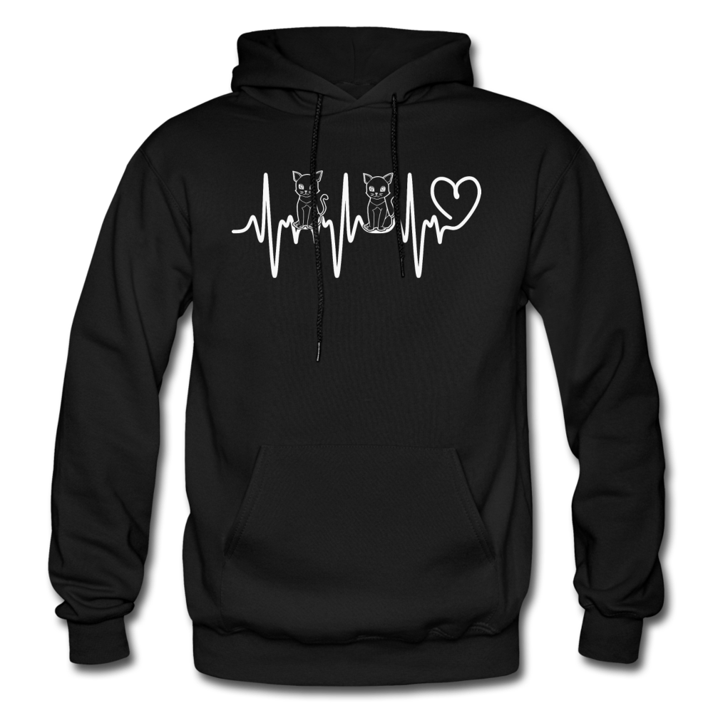 Cat Heartbeat - Gildan Heavy Blend Adult Hoodie - black