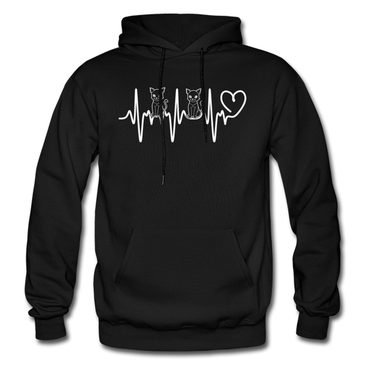 Cat Heartbeat - Gildan Heavy Blend Adult Hoodie - black