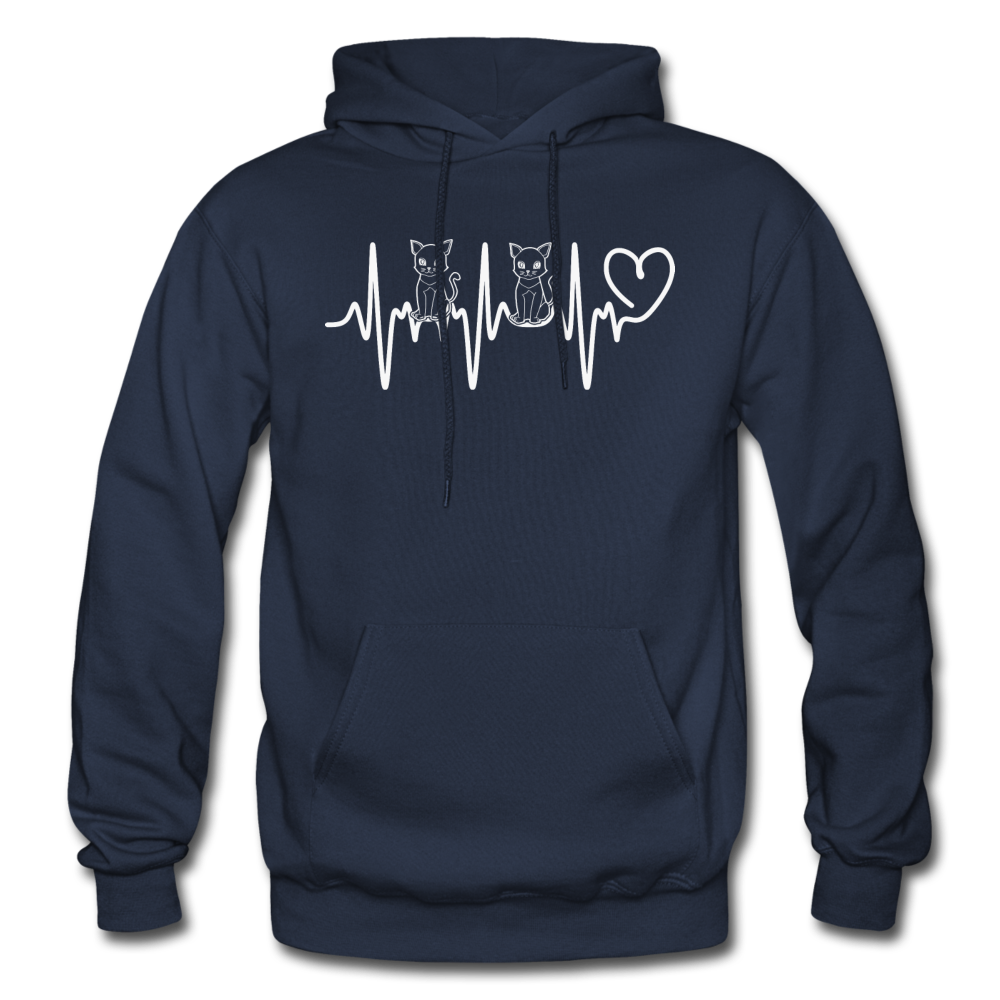 Cat Heartbeat - Gildan Heavy Blend Adult Hoodie - navy