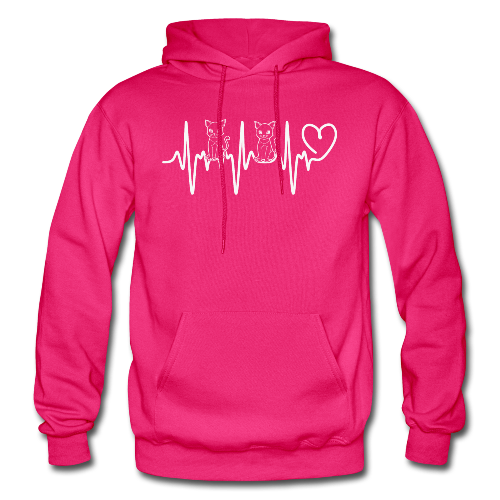 Cat Heartbeat - Gildan Heavy Blend Adult Hoodie - fuchsia