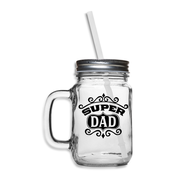 Super Dad - Black - Mason Jar - clear