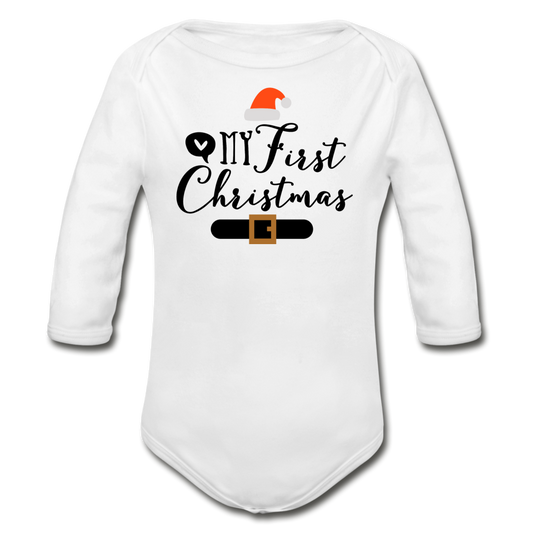 My First Christmas - Organic Long Sleeve Baby Bodysuit - white