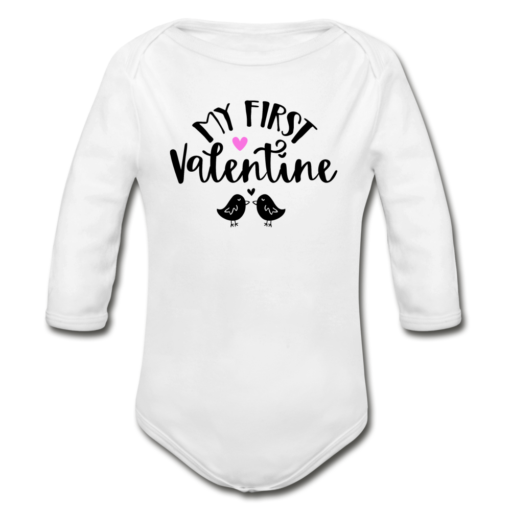 My First Valentine - Organic Long Sleeve Baby Bodysuit - white