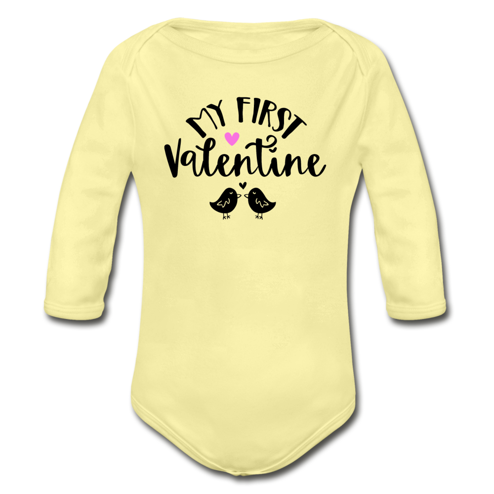 My First Valentine - Organic Long Sleeve Baby Bodysuit - washed yellow