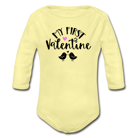 My First Valentine - Organic Long Sleeve Baby Bodysuit - washed yellow